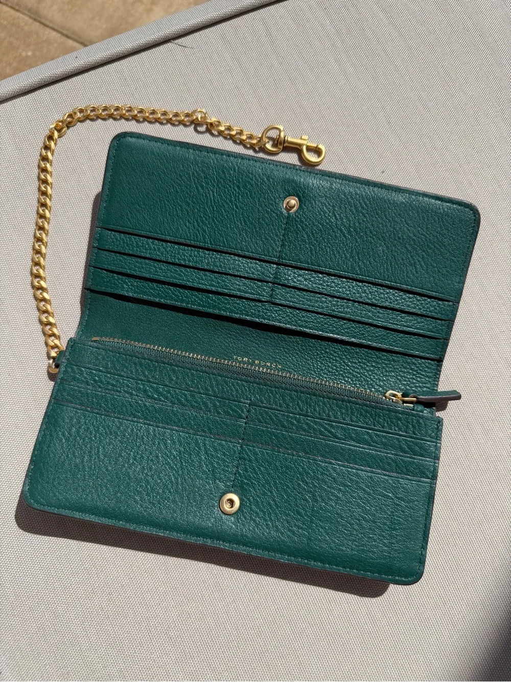 Tory Burch Britten Green Saffiano Leather Wallet on Chain WOC Crossbody Bag